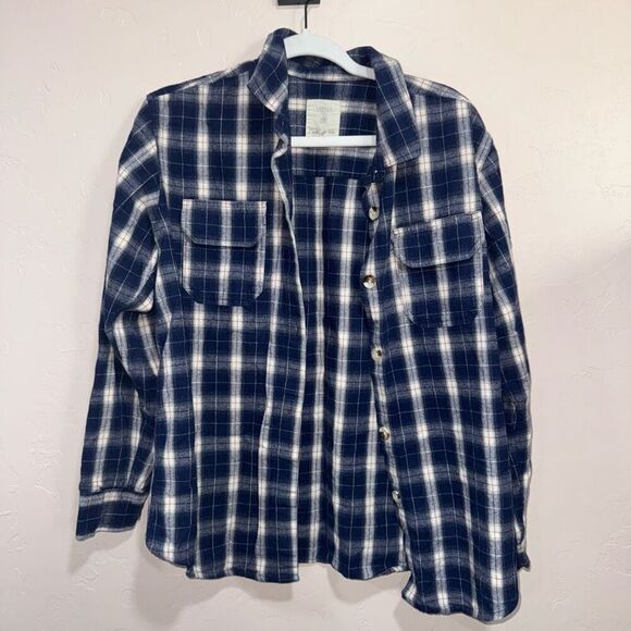 Japna Plaid Collection Size Medium Blue Plaid Heavy weight 100% Cotton Button Up - Picture 1 of 6